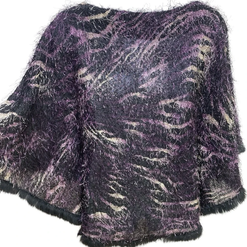 Alberto Makali Fringed Poncho Sweater‎ XS Purple Zebra Print Oversized NO BELT
